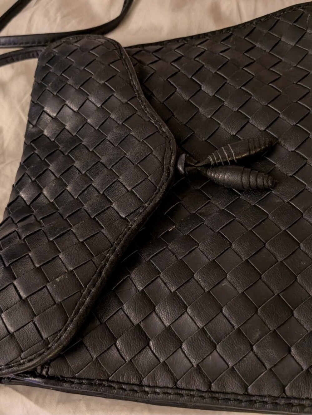 Vtg- Aspects Black Woven Crossbody Bag Genuine Leather